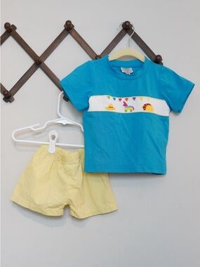 Sweet Southern Smock Bright Turquoise Fiesta Smocked Set - Size 18M